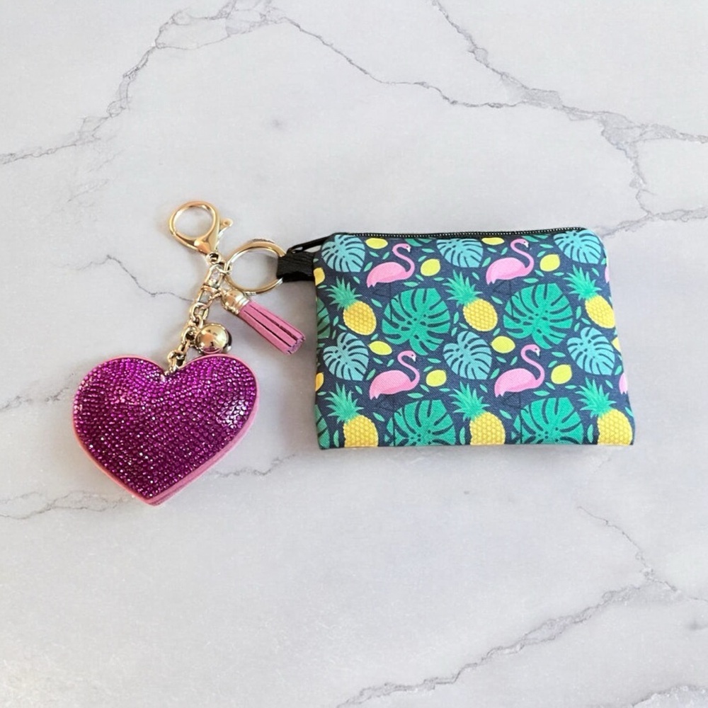Tropical Flamingo Print Coin Purse & Detachable Keychain